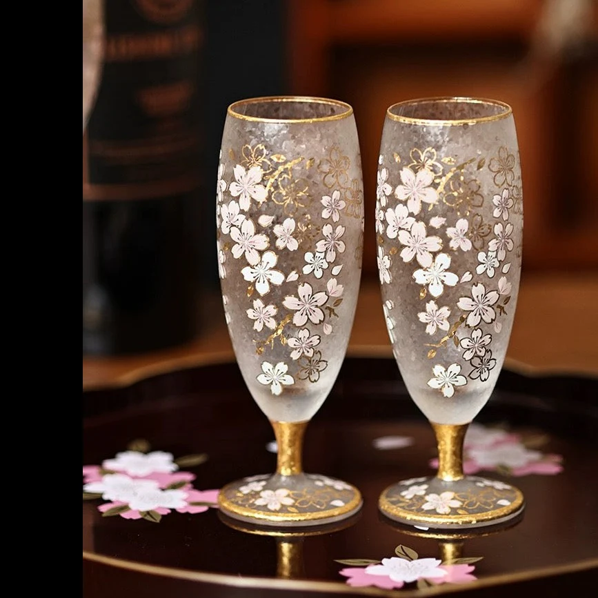 Aderia Sakura Gold-Trim Frosted Wine Glass - Image 3