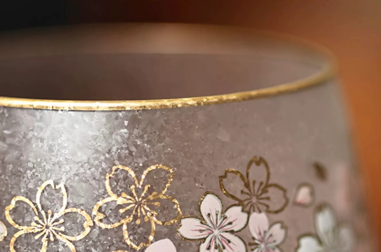 Aderia Sakura Gold-Trim Frosted Wine Glass - Image 4