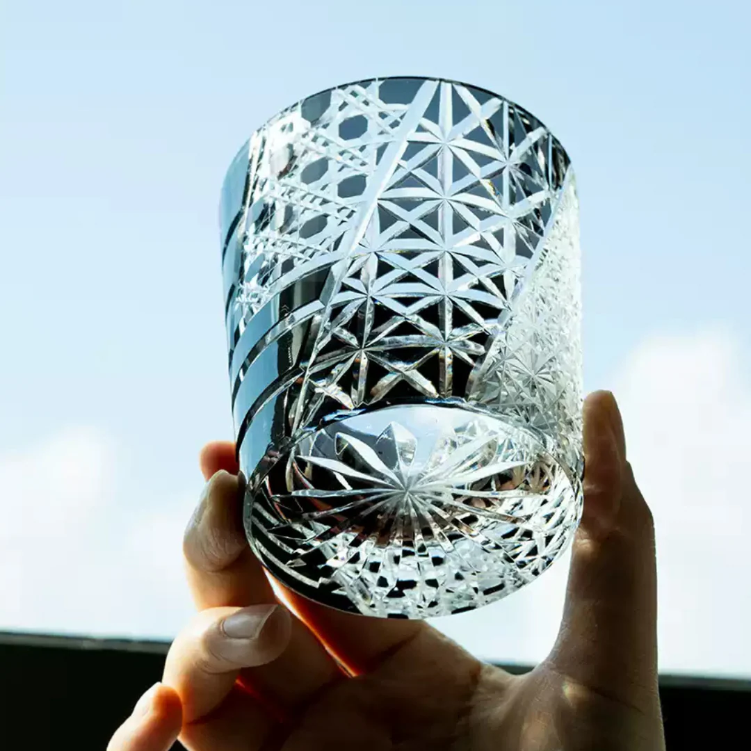 Edo Kiriko Hand-Carved Dark Knight Whiskey Glass - Image 2