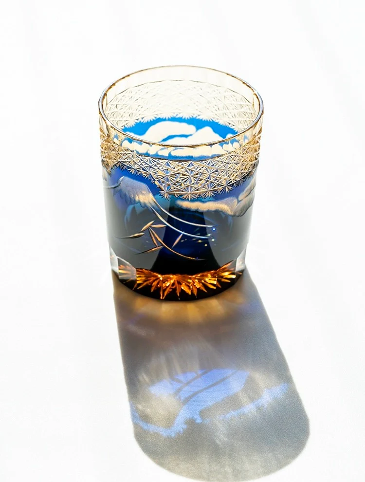 Edo Kiriko Hand-Carved Mount Fuji Whiskey Glass - Image 3