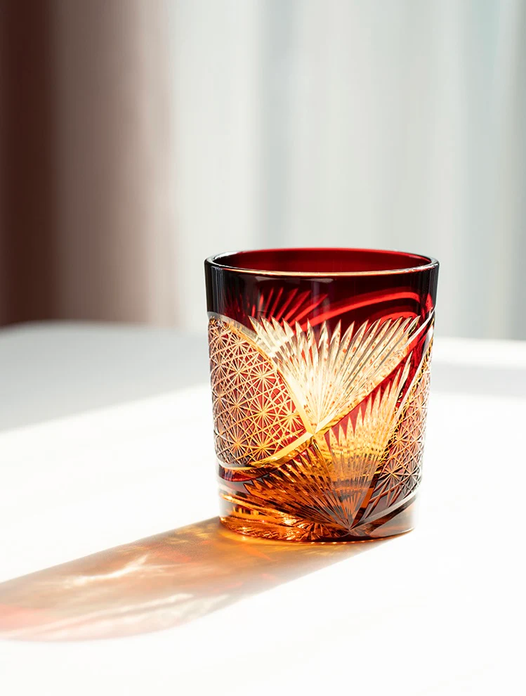 Edo Kiriko Hand-Carved Peacock Pattern Whiskey Glass - Image 3