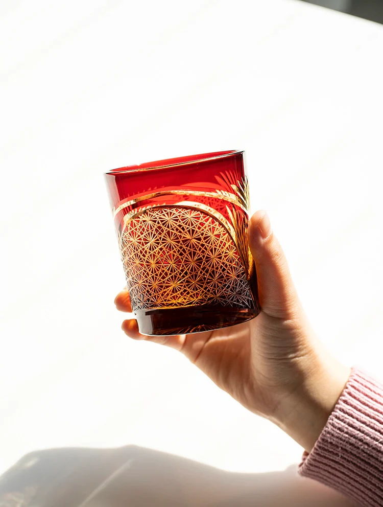 Edo Kiriko Hand-Carved Peacock Pattern Whiskey Glass - Image 9