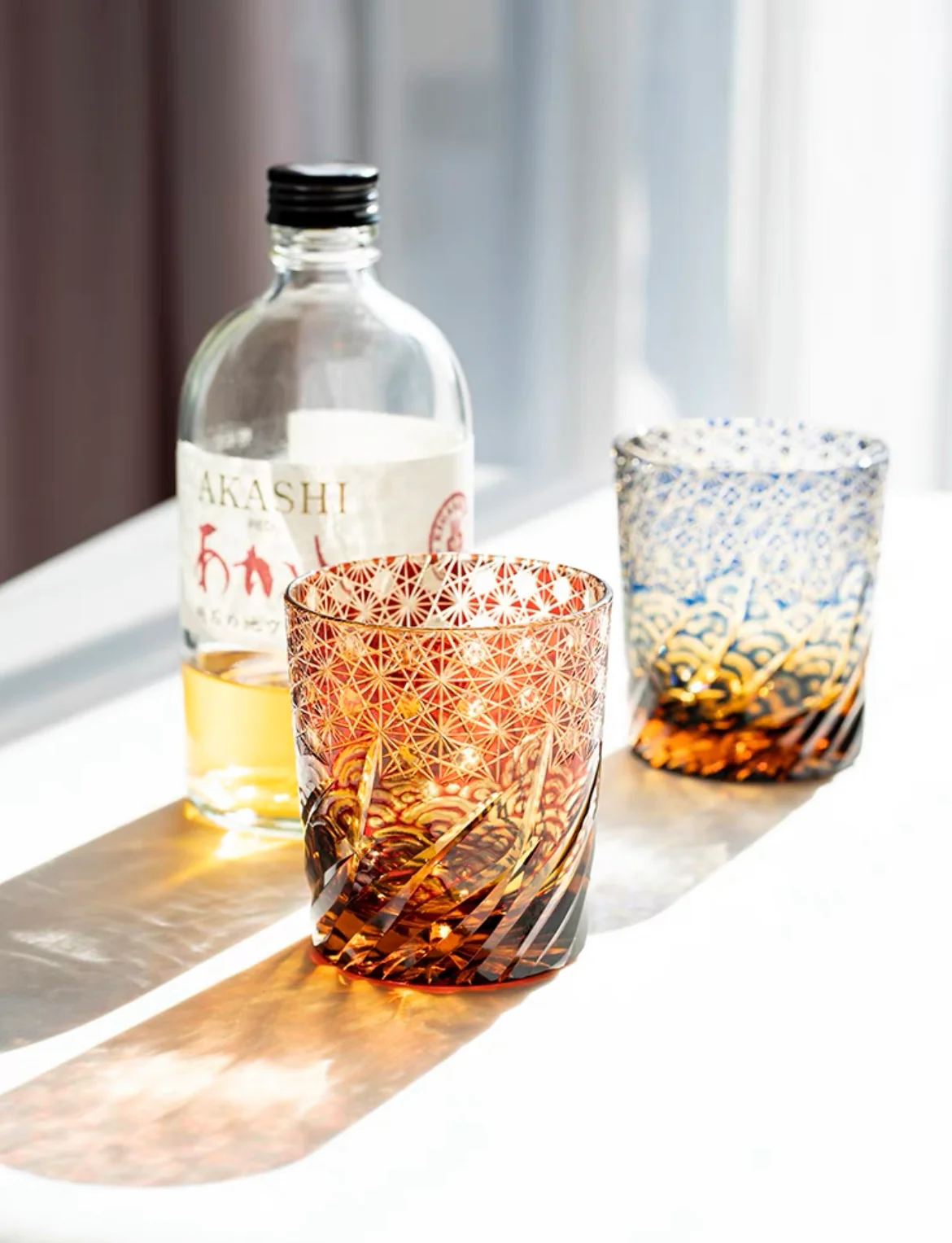 Edo Kiriko Hand-Carved Wave Pattern Whiskey Glass - Image 3