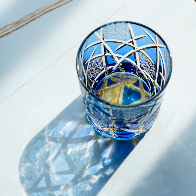 Edo Kiriko Hand-Carved Amber Lightning Pattern Whiskey Glass - Image 16