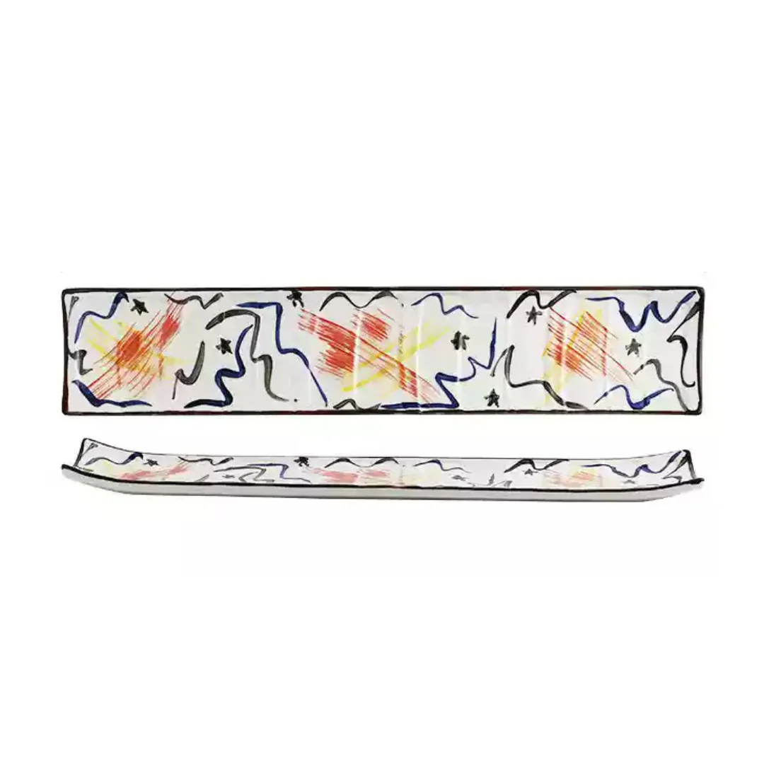 Fukutora Ware Hand-Painted Checkered Long Sushi Plate - Image 10