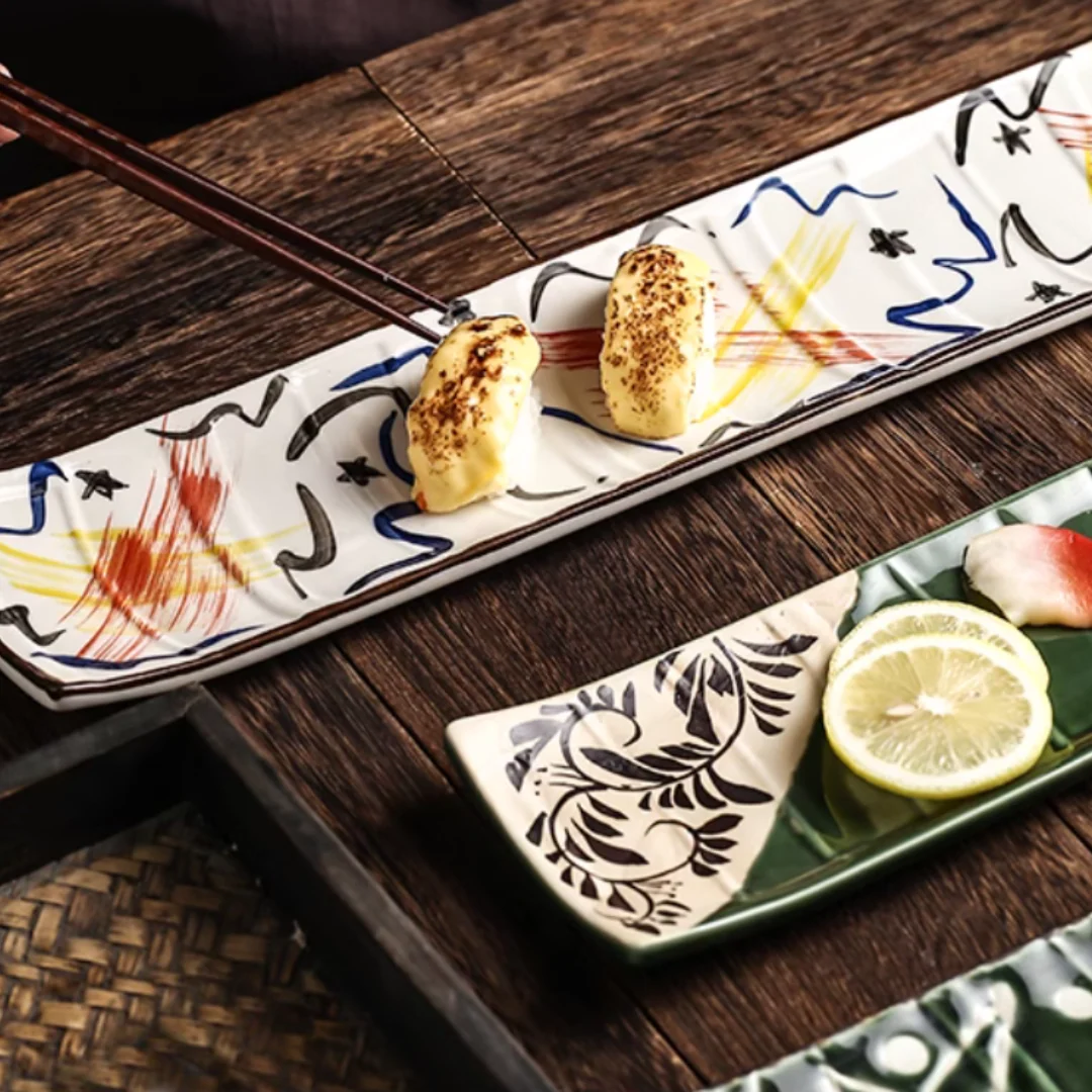 Fukutora Ware Hand-Painted Checkered Long Sushi Plate - Image 6