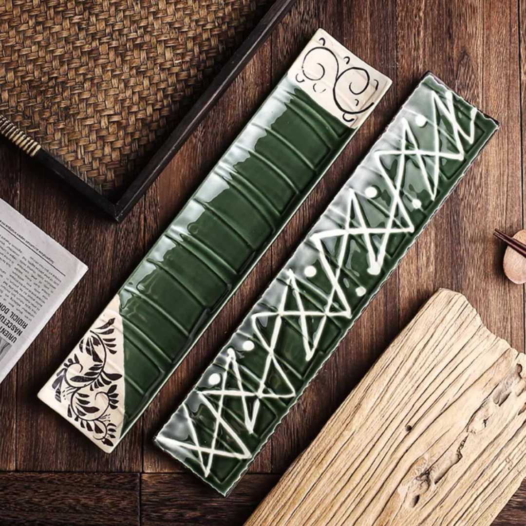 Fukutora Ware Hand-Painted Checkered Long Sushi Plate - Image 8