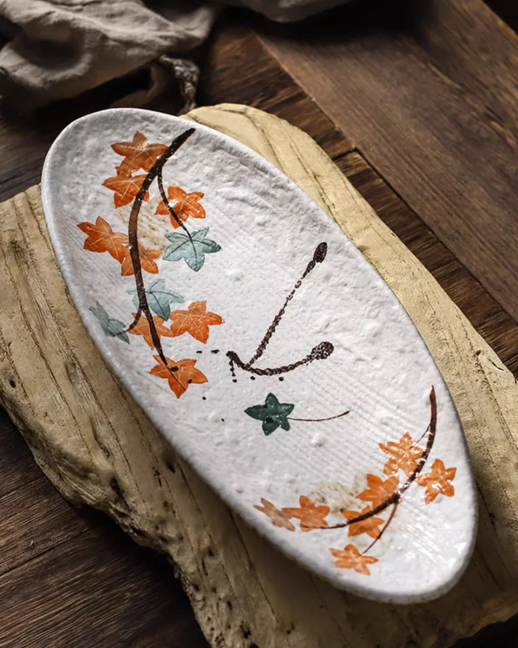 Fukutora Ware Hand-Painted Maple Leaf Sushi Plate - Image 11