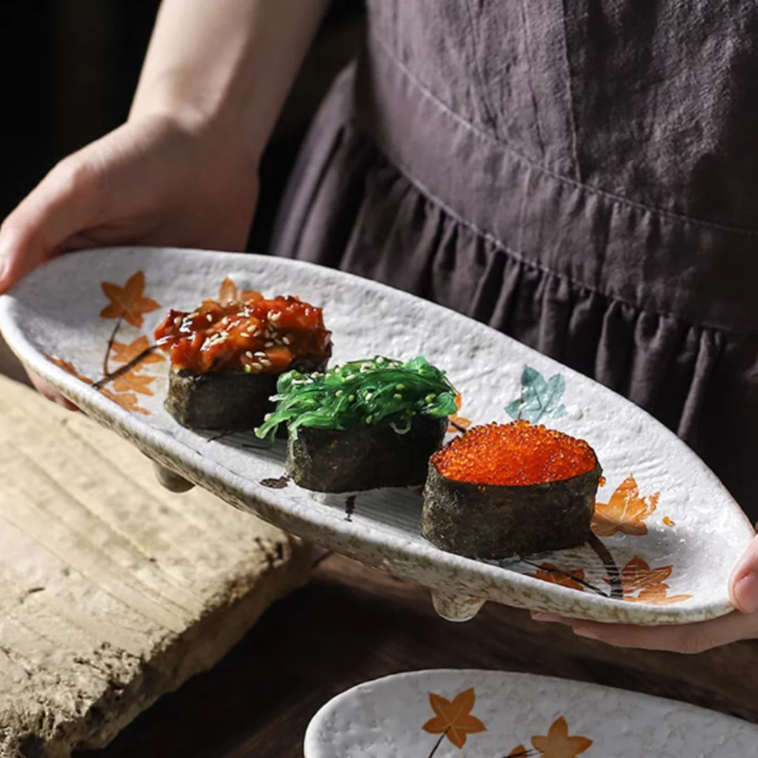 Fukutora Ware Hand-Painted Maple Leaf Sushi Plate - Image 3