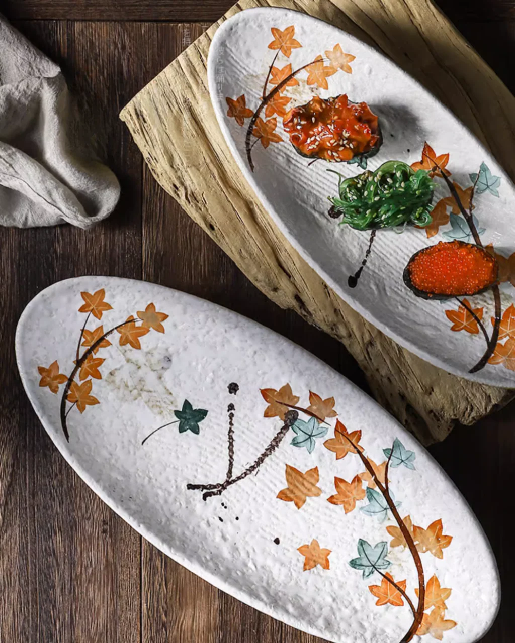 Fukutora Ware Hand-Painted Maple Leaf Sushi Plate - Image 6