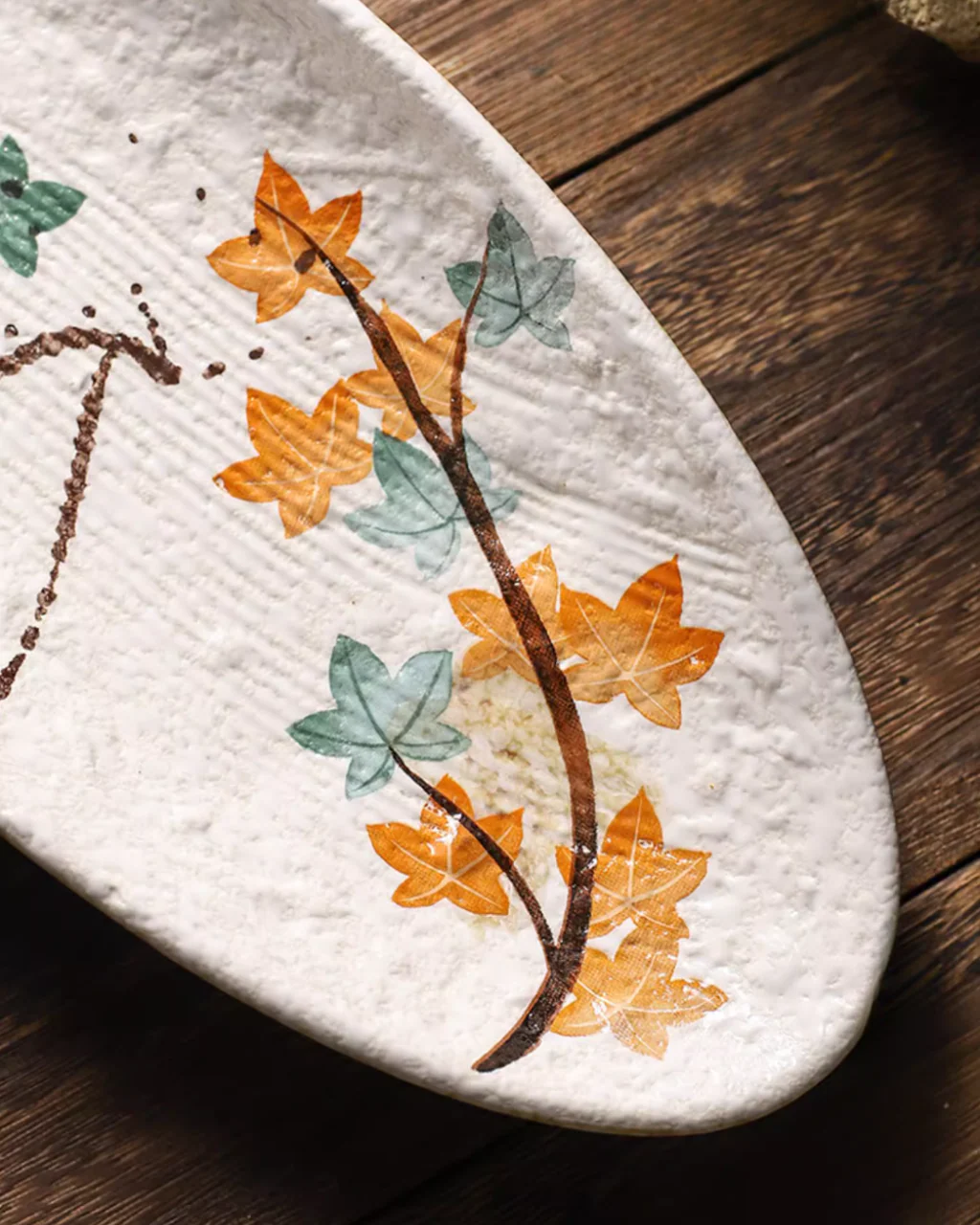 Fukutora Ware Hand-Painted Maple Leaf Sushi Plate - Image 9