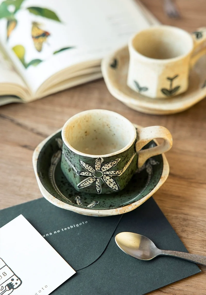 Hasami-Yaki Ceramic Hand-Painted Floral and Leaf Pattern Coffee Cup - Image 5