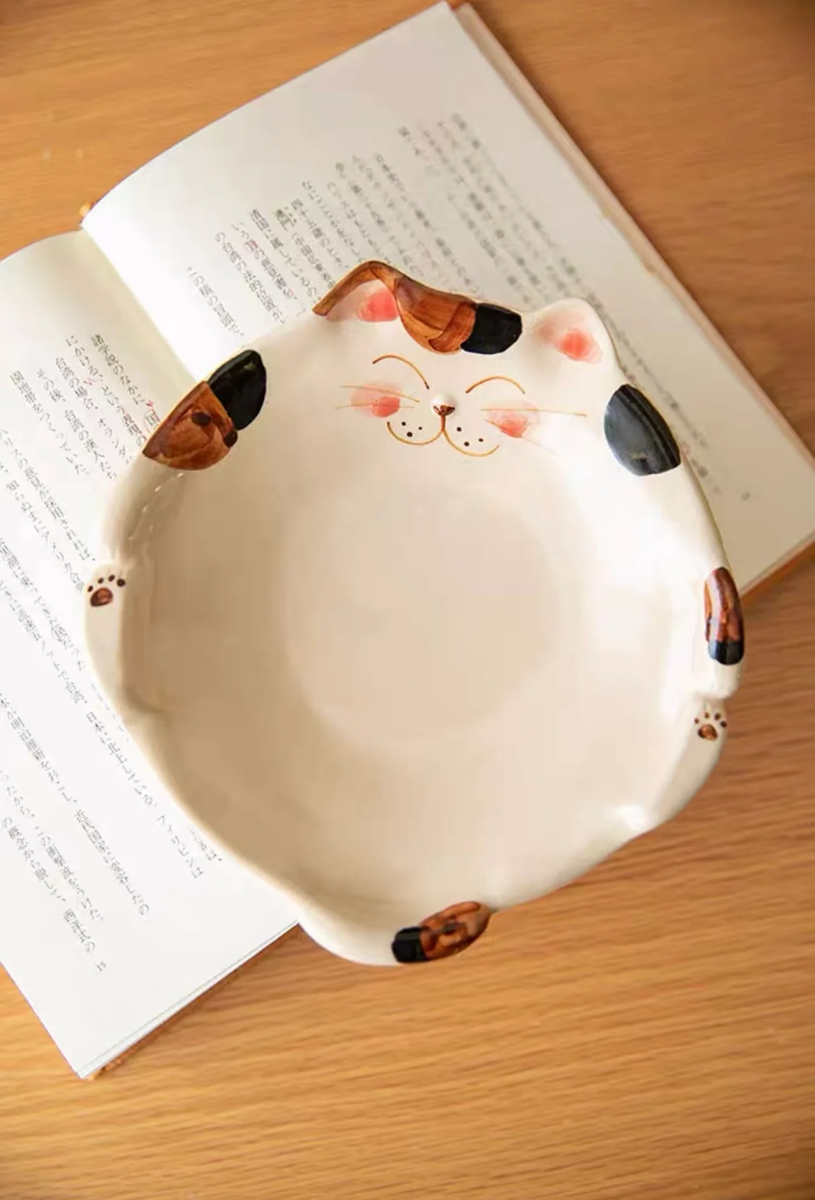 Hasami-Yaki Kikuyoshi Kiln Hand-Painted Lucky Cat Rustic Ceramic Plate - Image 8