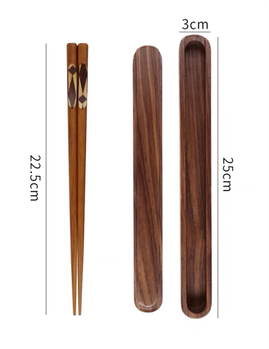 Japanese Handcrafted Walnut Wood Storage Box and Chopstick Set - Image 5