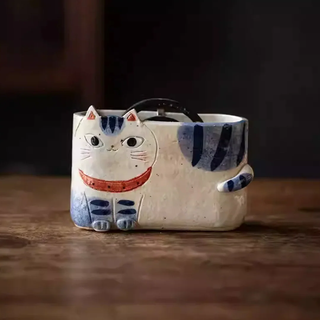 Kanesan Hand-Painted Cat Ceramic Planter - Image 8