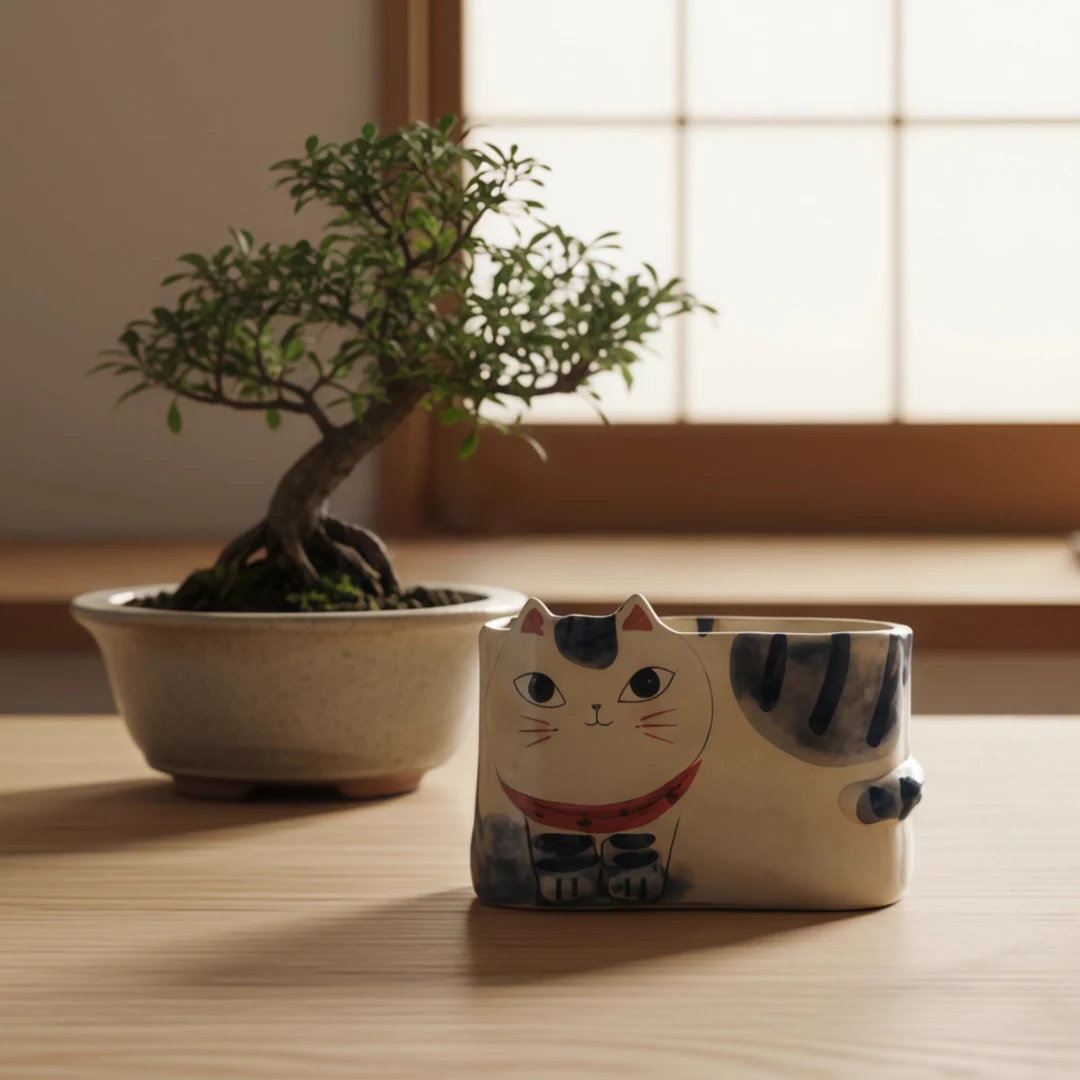 Kanesan Hand-Painted Cat Ceramic Planter - Image 9