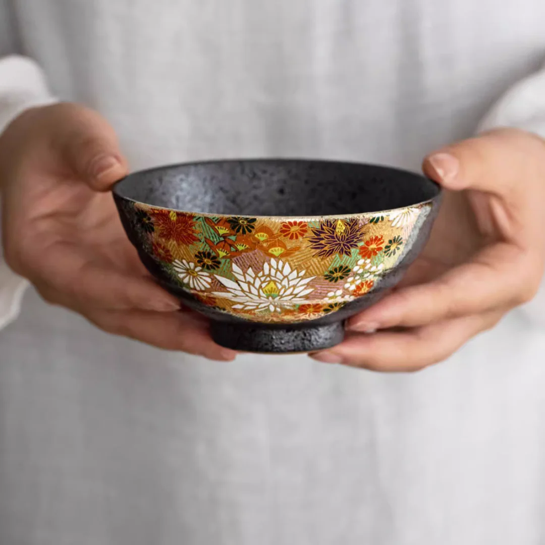 Kutani Ware Golden Floral Sea Rice Bowl Set - Image 3