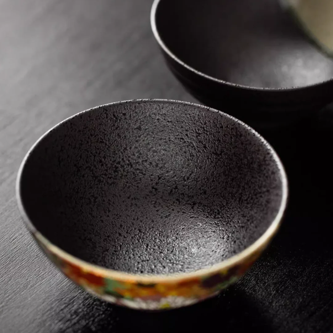 Kutani Ware Golden Floral Sea Rice Bowl Set - Image 4