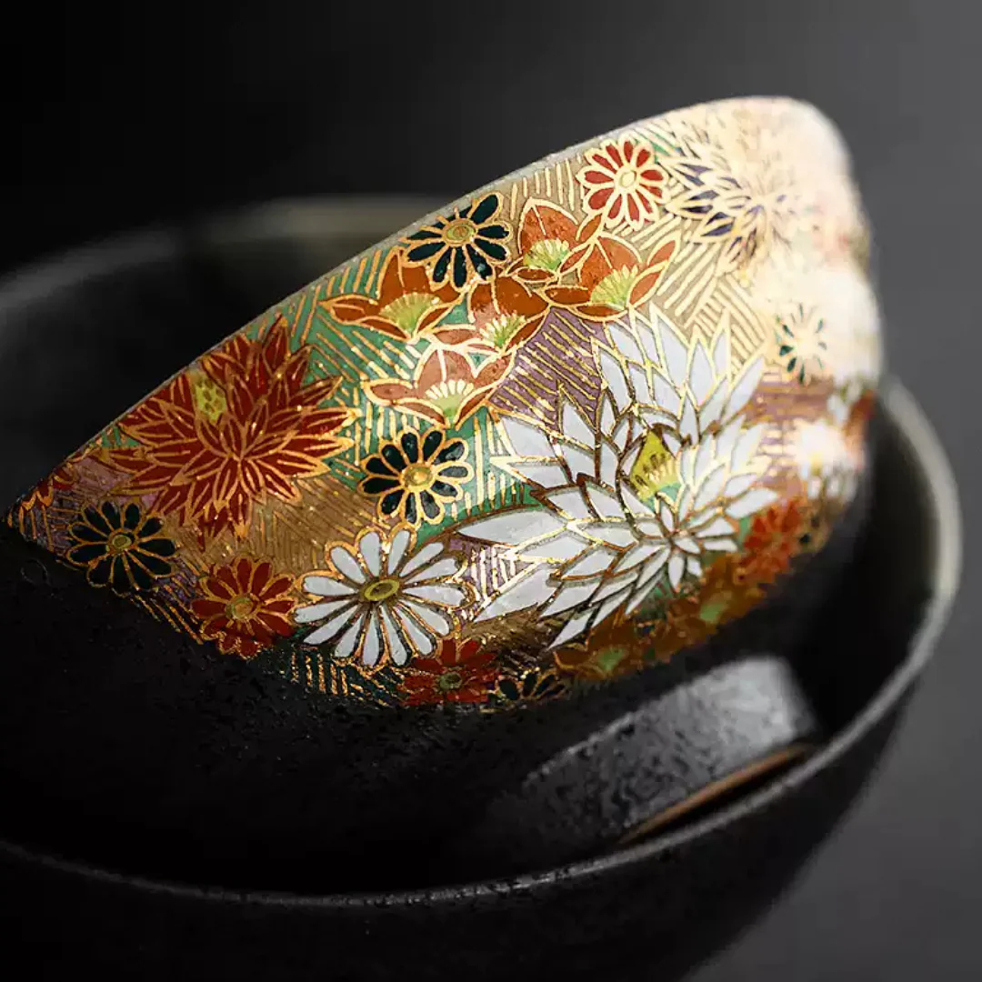 Kutani Ware Golden Floral Sea Rice Bowl Set - Image 7