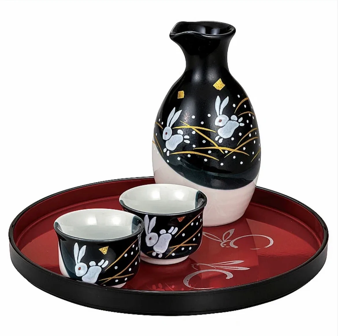 Kutani Ware Hand-Painted Running Rabbit Sake Set - Image 5