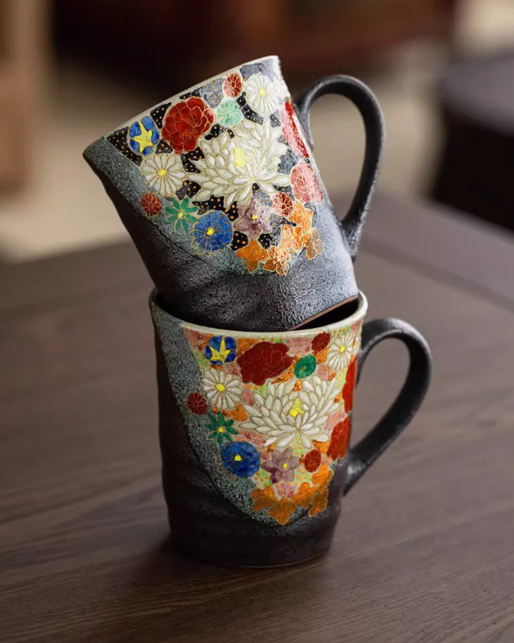 Kutani Ware Handcrafted Golden Floral Couple Mug Set – Wedding Gift - Image 9