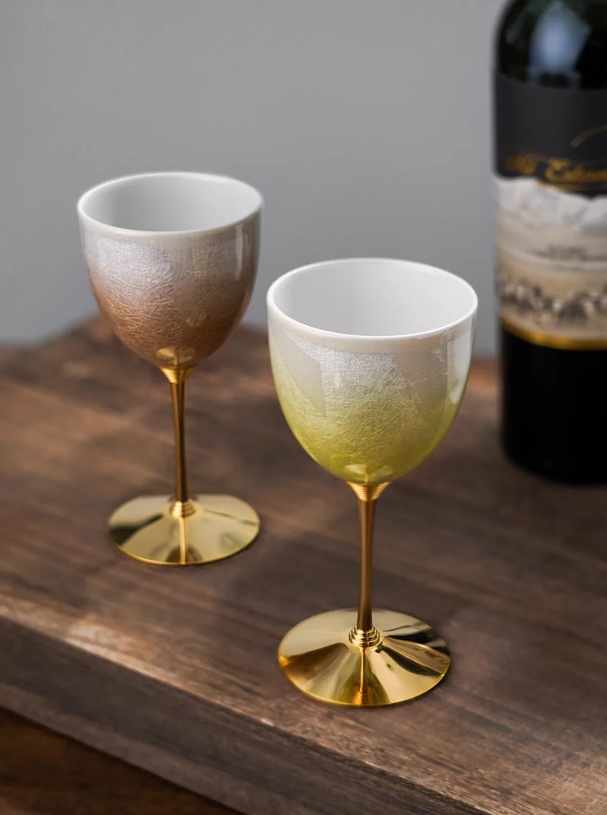 Kutani Ware Silver Two-Tone Ceramic Wine Glass Set - Image 12