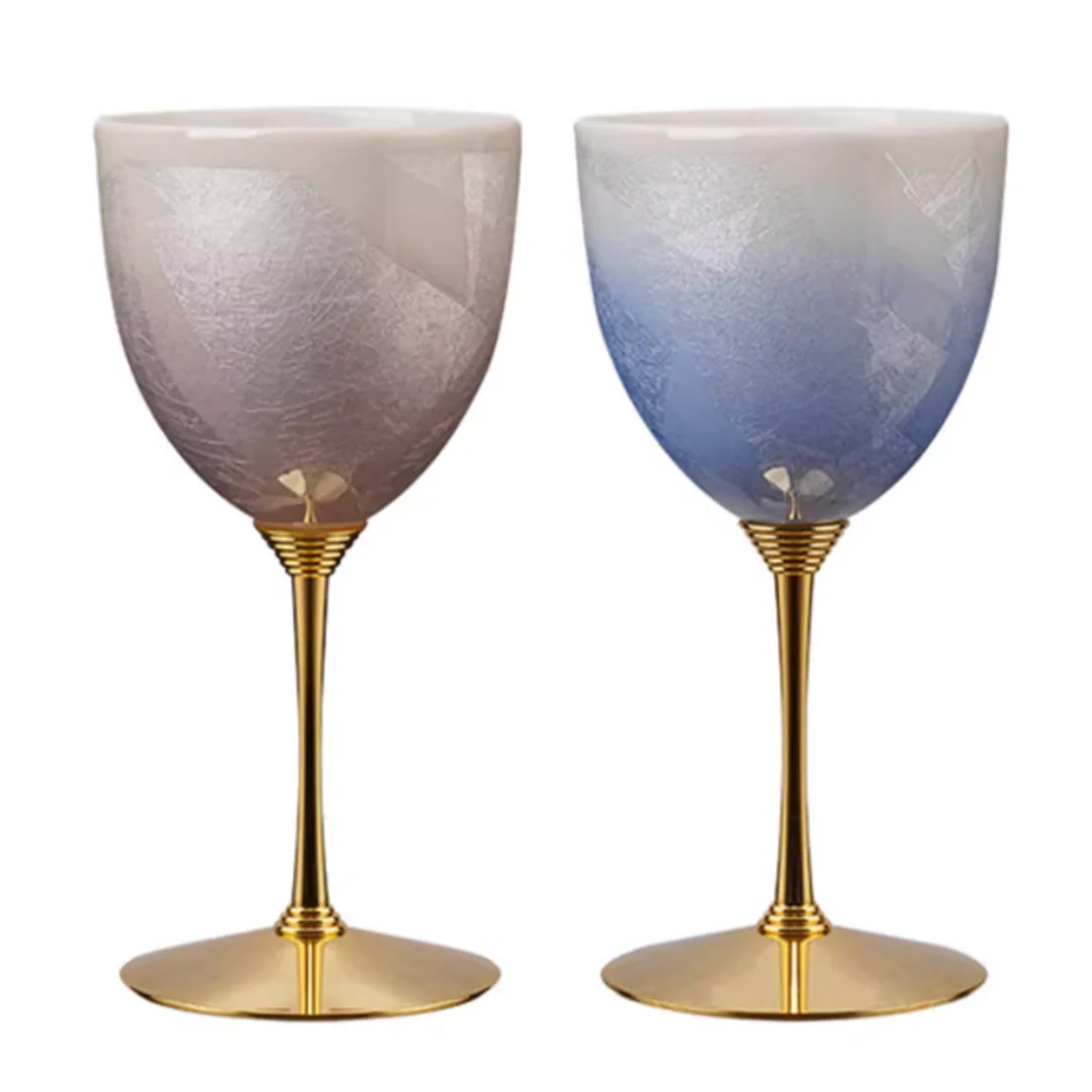 Kutani Ware Silver Two-Tone Ceramic Wine Glass Set - Image 13