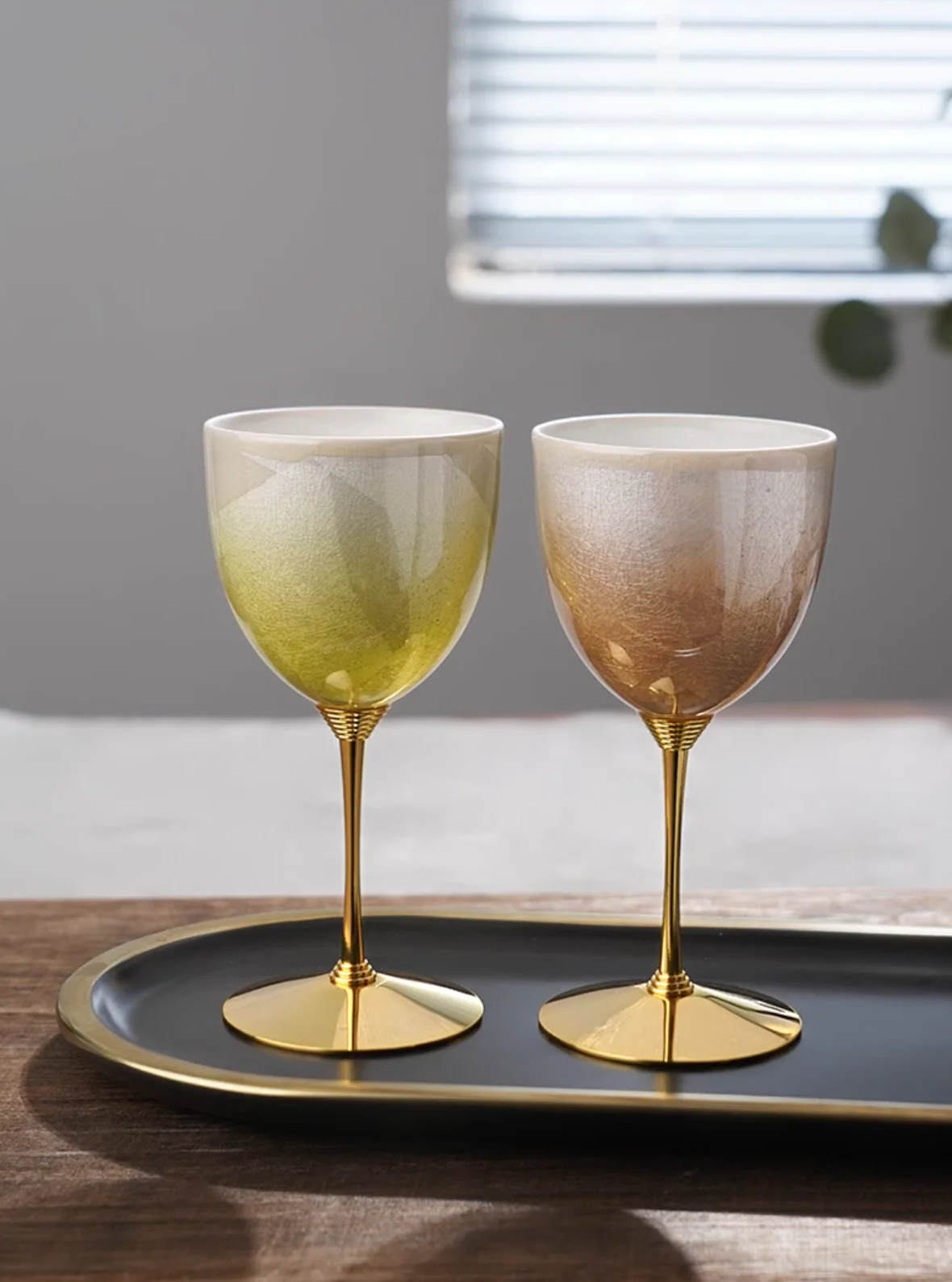 Kutani Ware Silver Two-Tone Ceramic Wine Glass Set - Image 9