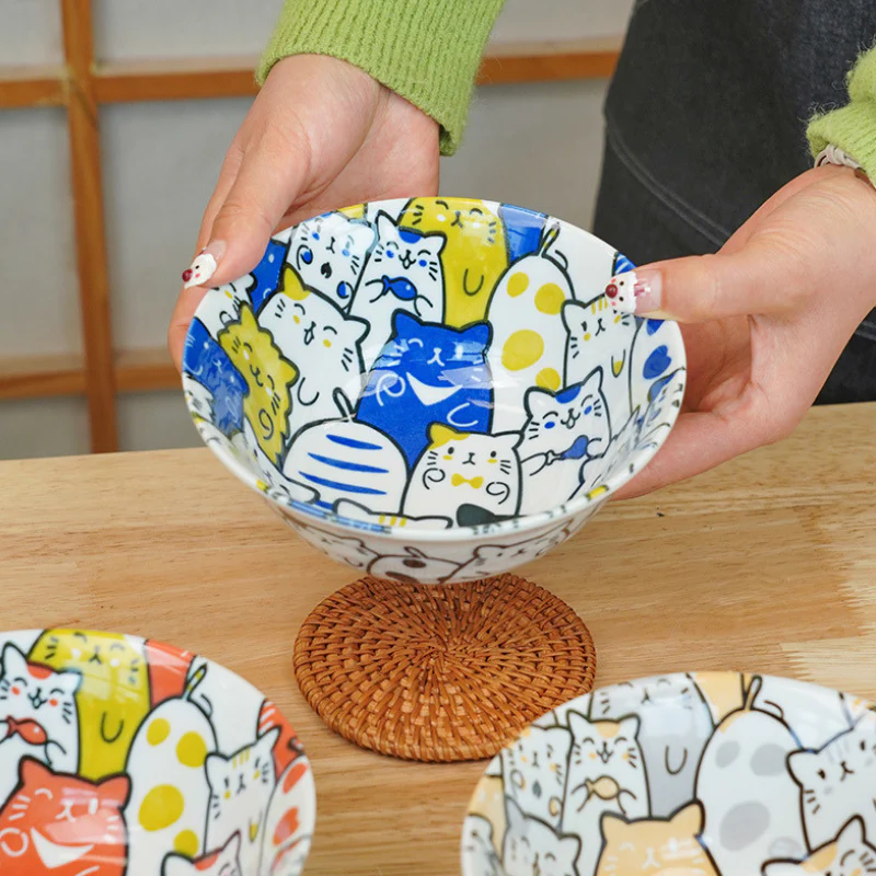 Mino Ware Cat and Dog Series Underglaze Rice Bowl - Image 10