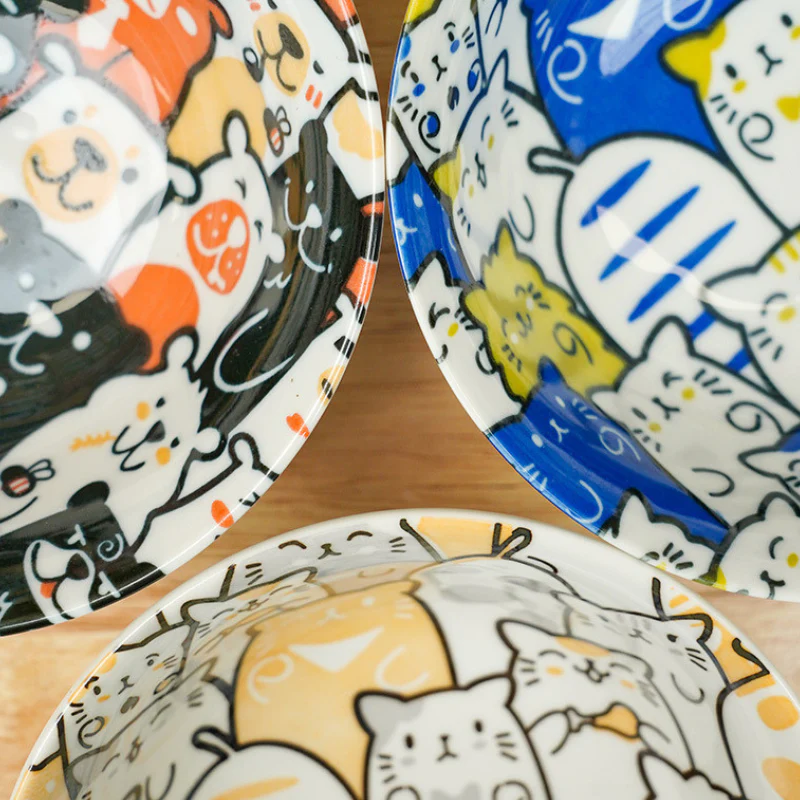 Mino Ware Cat and Dog Series Underglaze Rice Bowl - Image 3
