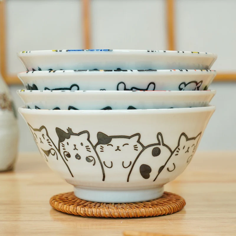 Mino Ware Cat and Dog Series Underglaze Rice Bowl - Image 6