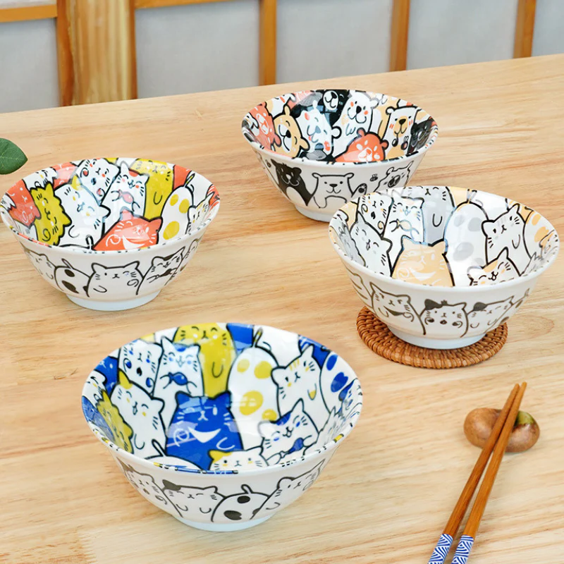 Mino Ware Cat and Dog Series Underglaze Rice Bowl - Image 8