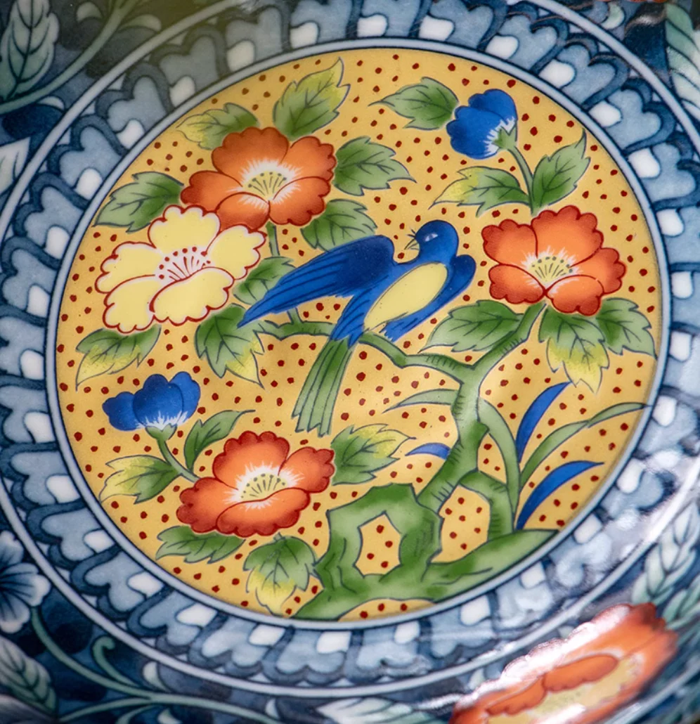 Mino Ware Imperial Style Red Floral and Bird Pattern Plate - Image 4