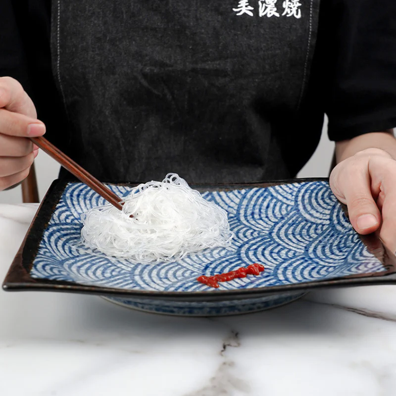 Mino Ware Rectangular Ripple Sushi Plate Gift Set - Image 11