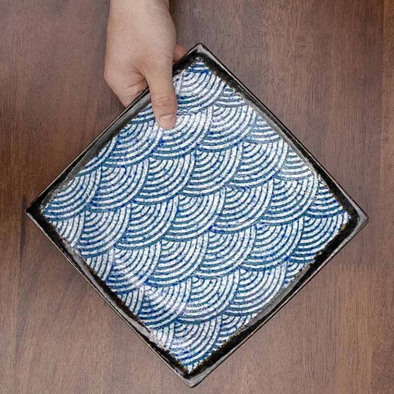 Mino Ware Rectangular Ripple Sushi Plate Gift Set - Image 3