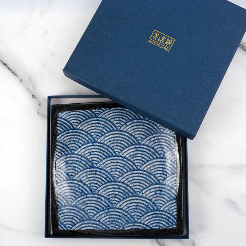 Mino Ware Rectangular Ripple Sushi Plate Gift Set - Image 4