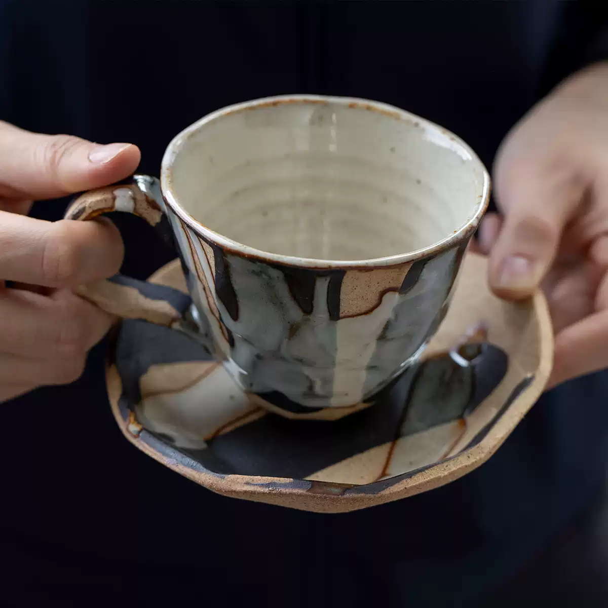 Mino Ware Rustic Hyakuso Ceramic Coffee Cup Set - Image 3