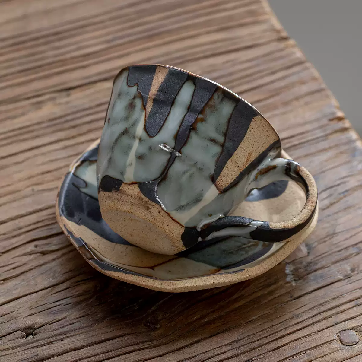 Mino Ware Rustic Hyakuso Ceramic Coffee Cup Set - Image 6