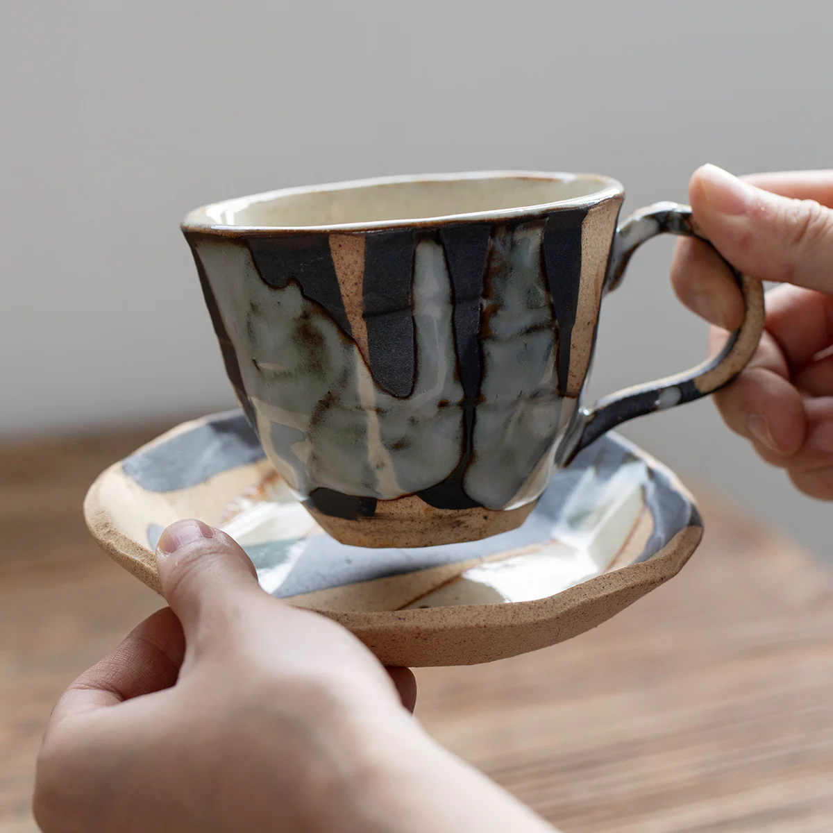 Mino Ware Rustic Hyakuso Ceramic Coffee Cup Set - Image 8