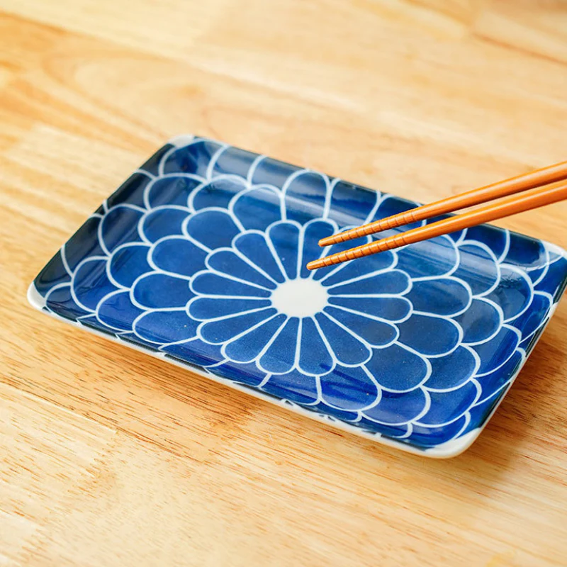 Mino Ware Underglaze Chrysanthemum Pattern Square Plate - Image 2