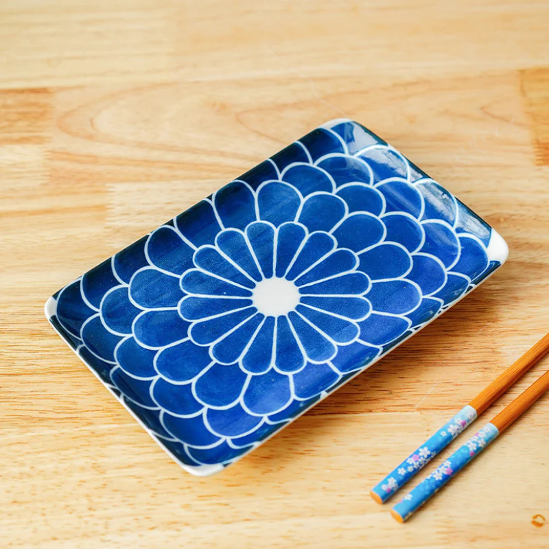 Mino Ware Underglaze Chrysanthemum Pattern Square Plate - Image 3
