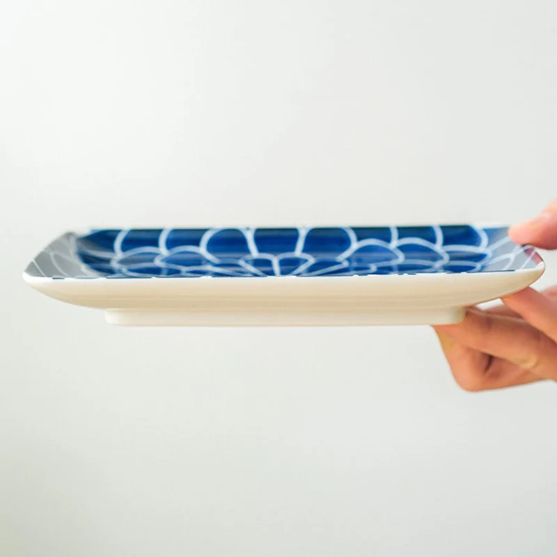 Mino Ware Underglaze Chrysanthemum Pattern Square Plate - Image 6