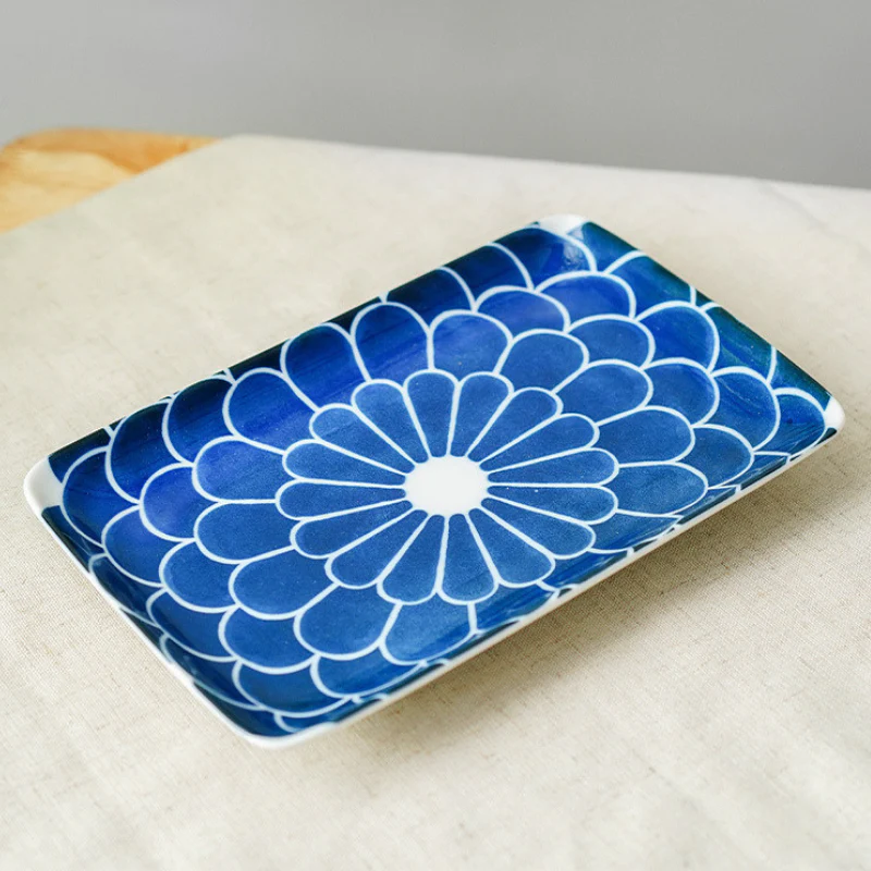 Mino Ware Underglaze Chrysanthemum Pattern Square Plate - Image 7