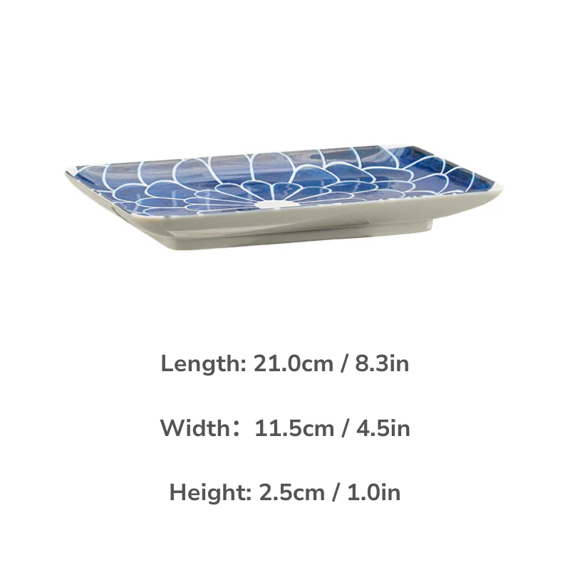Mino Ware Underglaze Chrysanthemum Pattern Square Plate - Image 8