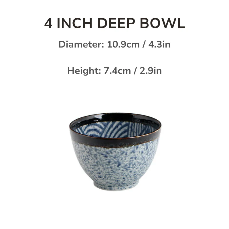 Mino Ware Wave Pattern Retro Underglaze Bowl and Plate Set - Image 14