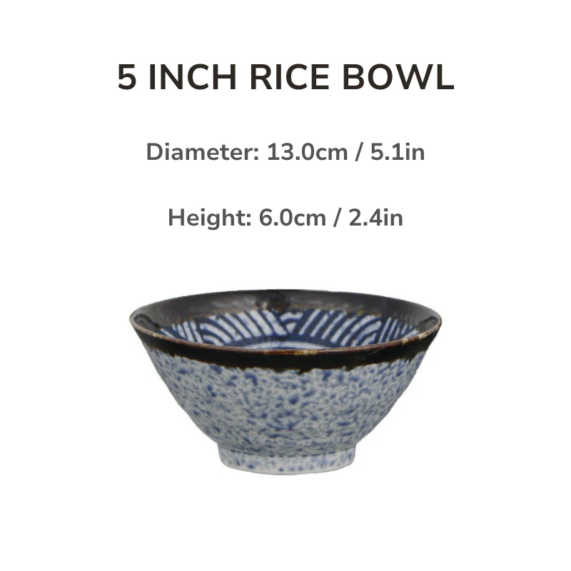 Mino Ware Wave Pattern Retro Underglaze Bowl and Plate Set - Image 15