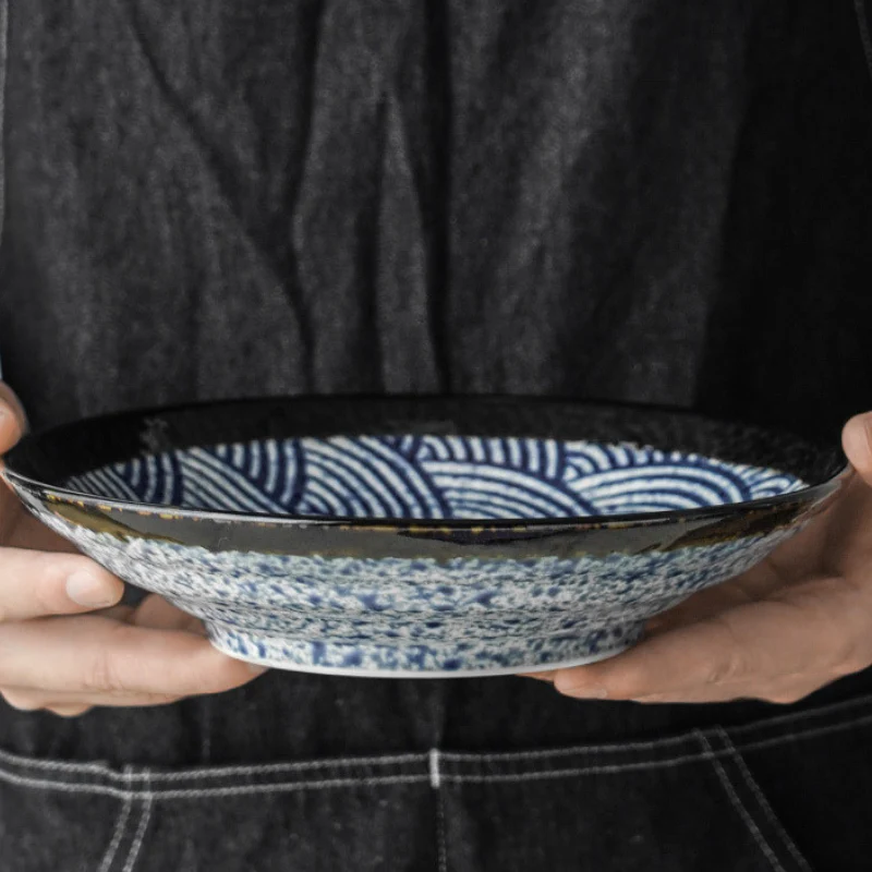 Mino Ware Wave Pattern Retro Underglaze Bowl and Plate Set - Image 3