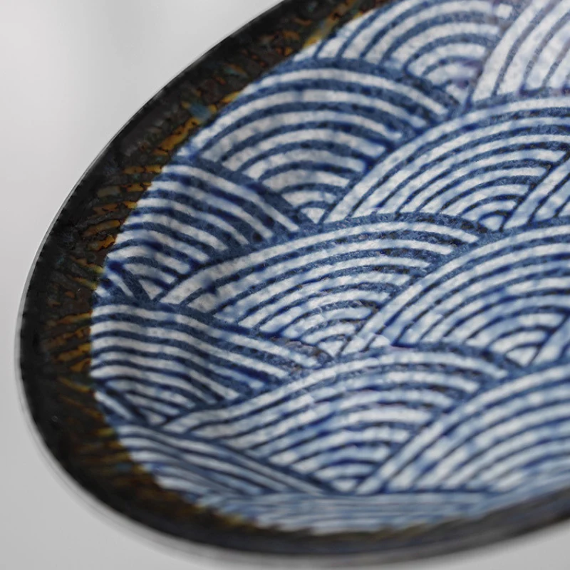 Mino Ware Wave Pattern Retro Underglaze Bowl and Plate Set - Image 6