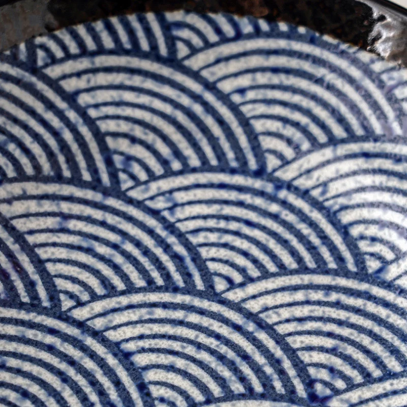 Mino Ware Wave Pattern Retro Underglaze Bowl and Plate Set - Image 7