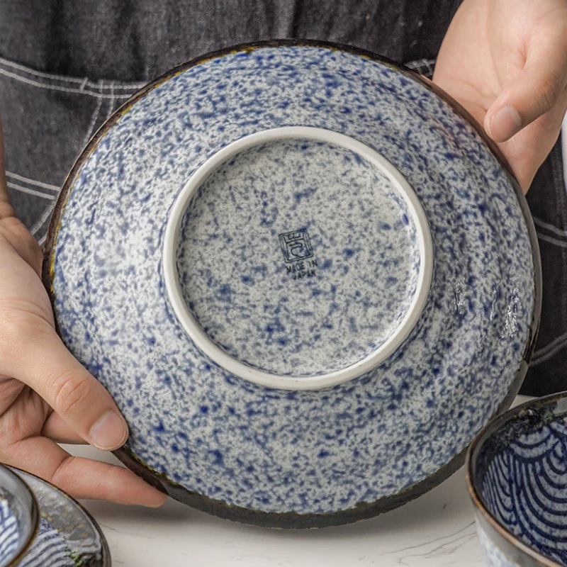 Mino Ware Wave Pattern Retro Underglaze Bowl and Plate Set - Image 9